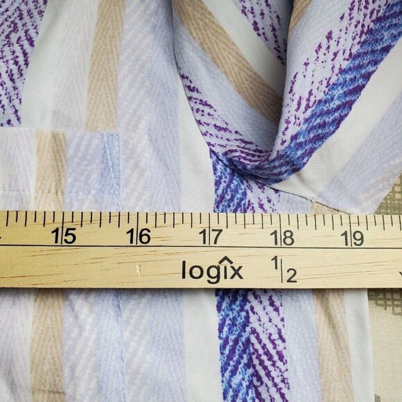 Chico's Button Up Shirt Size 0 US Small Lightweight White Blue Tan Stripes Coast - Picture 9 of 13
